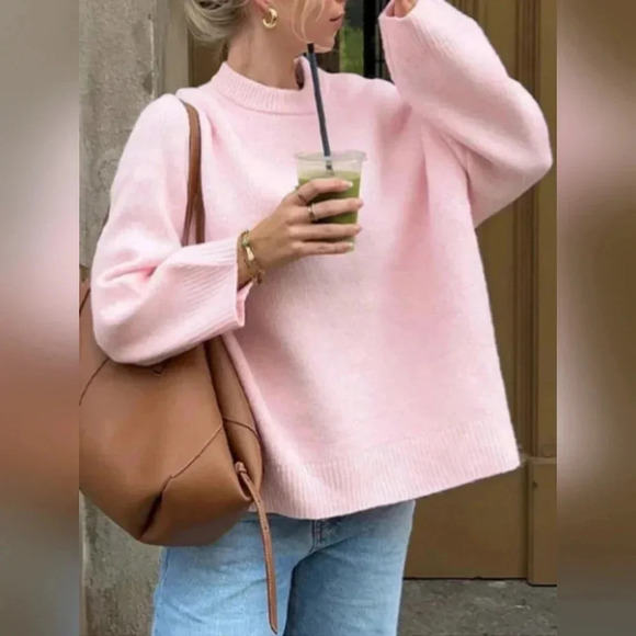 Women's Solid Color Round Neck Loose Fit Batwing Long Sleeve Casual - Picture 1 of 4